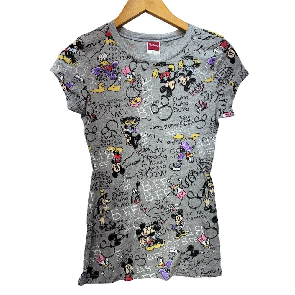 Disney Womens Mickey & Friends Graphic T-Shirt Size S Gray Cartoon Short Sleeves